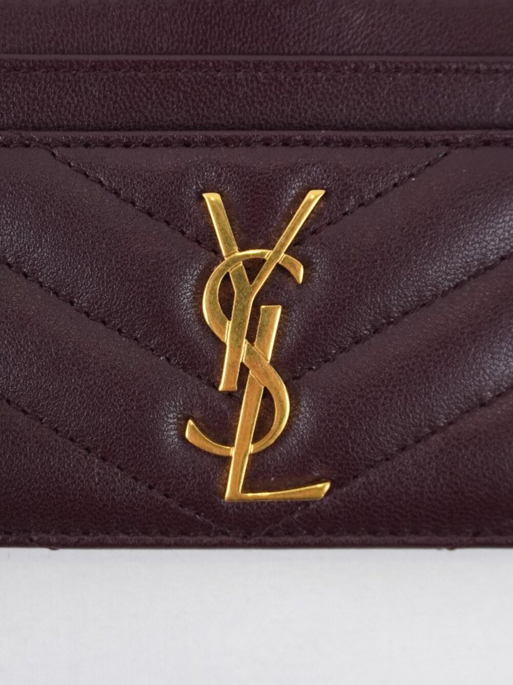 Saint Laurent Cassandre Card Case Wallet In Dark Red Quilted Leather & Gold Logo - Picture 13 of 14